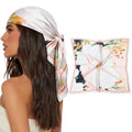 AWAYTR 27.5” Square Satin Head Scarf Hair Scarf for Women's Hair Silk Bandana for Women Silk Head Wrap for Sleeping - color: Flowers (Light Pink + White)