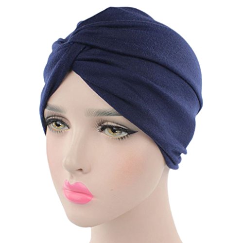 DECOU Solid Color Clean Plain Twist Pleasted Hair Turban Cap - color: Blue