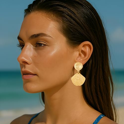 Gold/Silver Shell Dangle Earrings for Women Seashell Drop Dangle Earrings Ocean Beach Earrings Summer Jewelry - color: G