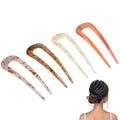 French Twist Hair Fork, 4 Pcs, 5 Inch, U Shape Updo Hair Pins | Classic Cellulose Acetate, 2 Prong Bun Hair