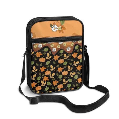 Womens Crossbody Bag Cell Phone Purse Wallet Small Shoulder Handbag for Workout Travel Gym - color: Maple Leaf Pumpkin