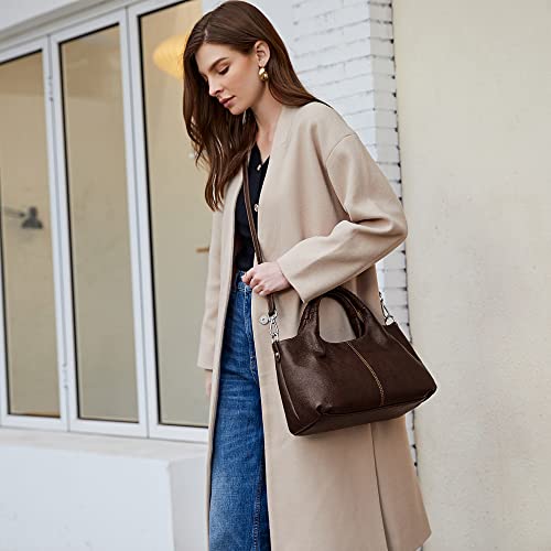 Iswee Genuine Leather Shoulder Bags Purses and Handbags for Women Satchel Designer Cross Body Hobo Medium Size Tote - color: Coffee