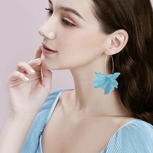 Exaggerated Bohemian Resin Rose Flower Petal Dangle Drop Earrings Long Acrylic Tiered Floral Tassel Earring for Women - color: Blue
