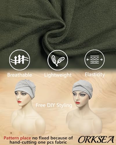 Chemo Headwear for Women Knot Beanies with Stretch Elastic Turbans Soft Cancer Hats Head Coverings Scarf Headwraps - color: Dark Green