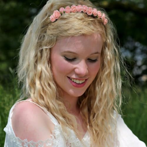 BOHO Floral Crown Rose Flower Headband Hair Wreath (Pink) - color: Pink