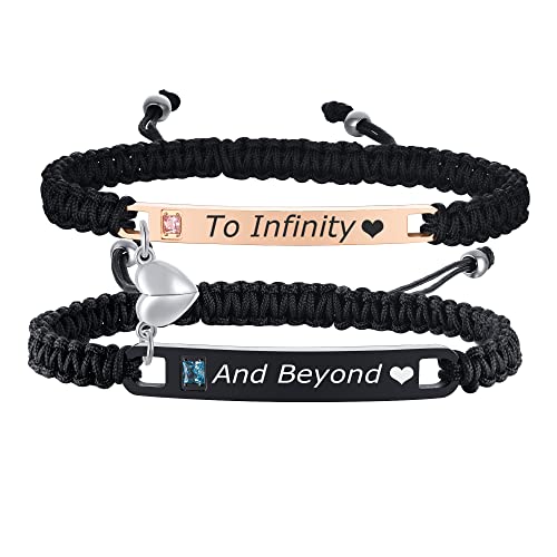 MEALGUET Personalized Couple Bracelet Customized Couple Bracelets Set Mutual Attraction Custom Name Relationship Bracelet Personalized Gift for Men Women - style: To Infinity And Beyond-heart magnetic