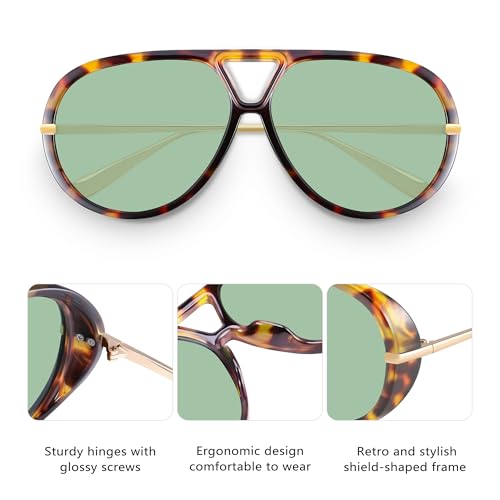 GRFISIA Retro Oversized Aviator Sunglasses for Women Men Metal 70s Aviators 2026 Fashion Shades for Beach Vacation UV400 - color: (2pcs) Black/Gray+tortoise/Green