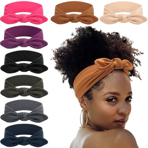 DRESHOW 8 Pack Headbands for Women Yoga Knotted Headbands Elastic Criss Cross Hair Accessories Sports Head Wrap Non Slip - color: 8 Pack: Rabbit Ears Bow B