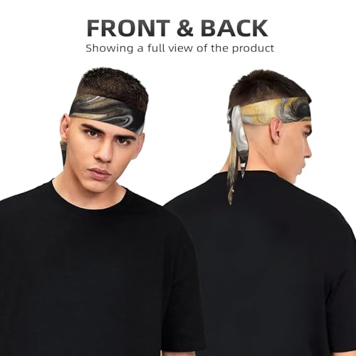Sports Head Tie Westie Dogs Beach Summer Tropical Tie Sweatband Headband Men Women Elastic Bandana Adjustable Non-Slip Moisture Wicking for Running Football Yoga Workout Athletic Hair Ninja Head Band - color: Black And Gold Swirl Liquid Ink Marble