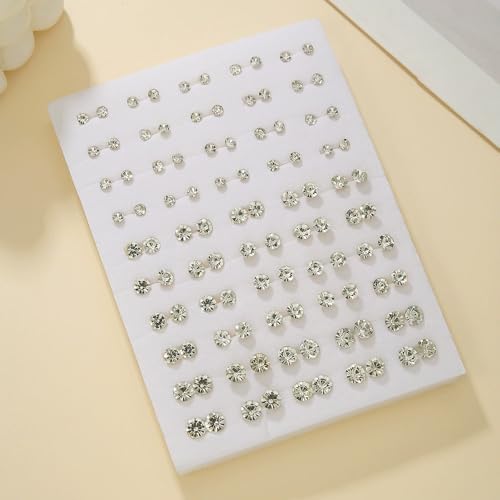 Multi-Color Stud Earrings Set for Women- Several Sizes Colors Rhinestone Faux Pearl Earrings, Daily Wear/Party Jewelry, Hypoallergenic Posts - style: 50 pairs rhinestone