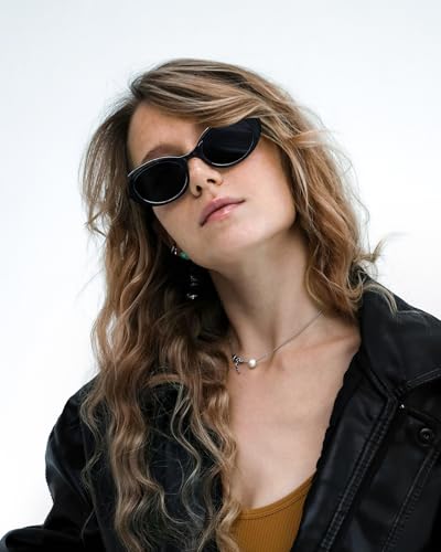 FEISEDY Sunglasses Womens, Retro Oval Cateye Sun Glasses Men, Small 90s Style B4128 - color: Black