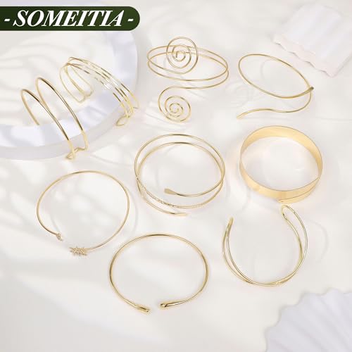 9Pcs Arm Cuff Bracelets Gold Upper Arm Cuff for Women Adjustable Upper Arm Bangle Bracelet Minimalist Irregular Arm Bangle Armband Coil Swirl Armlets Armband Jewelry Set - color: Gold A