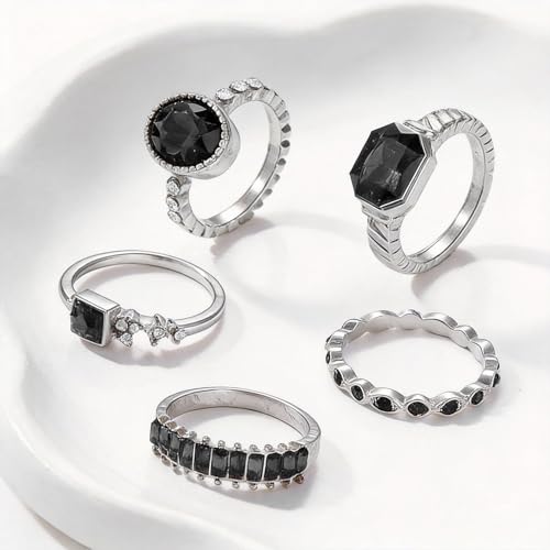Black Obsidian Ring Stackable Gold Tone Oval Black Stone Statement Ring for Women Party Date Night Jewelry Gift - color: A2:black obsidian rings