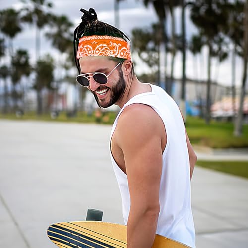 6 Pack Pure Cotton Bandana, Multi-Purpose Square Handkerchief, Face Mask headband for Men and Women - color: Orange