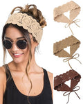 HAIMEIKANG Hippie Hair Bandanas Headbands for Women Boho Headband Knit Hair Bands Floral Head Wrap for Girls (Khaki + Brown + Dark Brown) - color: Khaki + Brown + Dark Brown