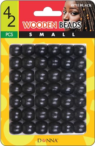 DONNA Wooden Beads Small 42pcs, Hair Beads for Hair Jewelry Making Kit DIY Hair Braiding Bracelet Ornaments Crafts Black Color - color: BLACK
