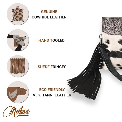 Merbaa Women Natural Cowhide Leather Crossbody Sling Bag With Adjustable Detachable Strap | Shoulder Bag | Handbag - color: Black