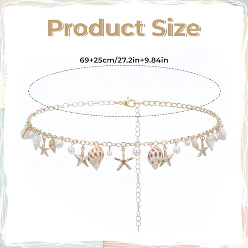 Starfish Seashell Waist Chain Adjustable Boho Mermaid Pearl Body Chain Fashionable Summer Beach Belly Jewelry Gold Bikini Belt Accessories for Women