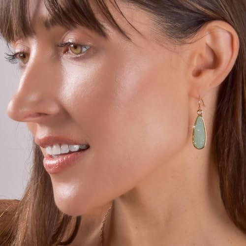 Teardrop Dangle Earrings for Women with Simulated Druzy Stones, in Gold or Rose Gold Tone - color: Gold - Aqua Stone