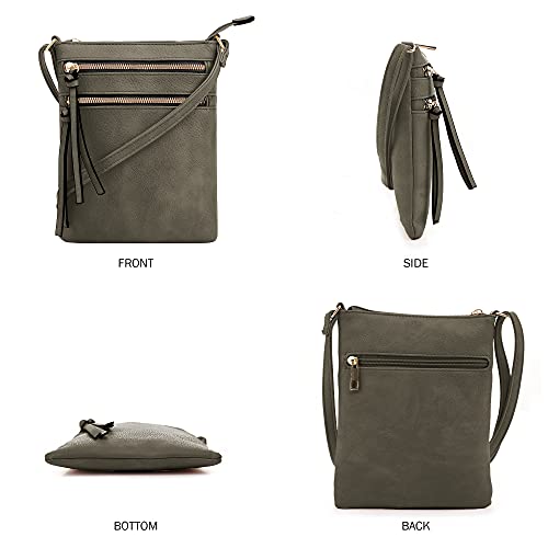DELUXITY Crossbody Purse Bag Shoulder Bag Multi Pocket Zipper Purse - color: Dark Sage
