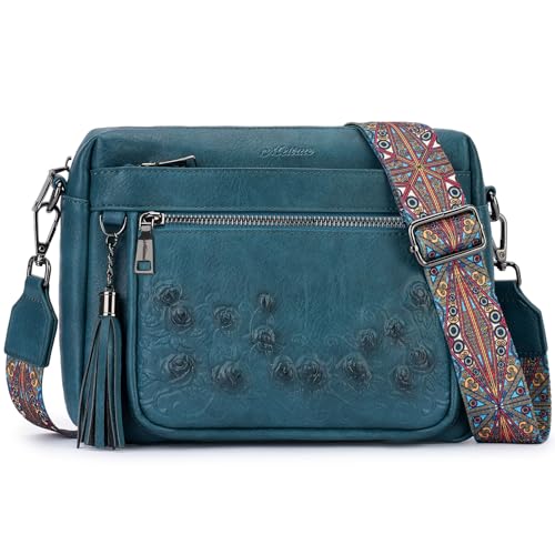 MEITRUE Crossbody Bags for Women, Vegan Leather Crossbody Purse Trendy Multi Pockets Shoulder Handbag with Tassel - color: 08-deep Teal