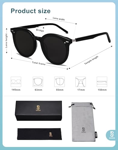 SOJOS Sunglasses Womens Trendy 2025 Classic Round Retro Vintage Shades Large Frame Sunnies SJ2067 - color: Shiny Black
