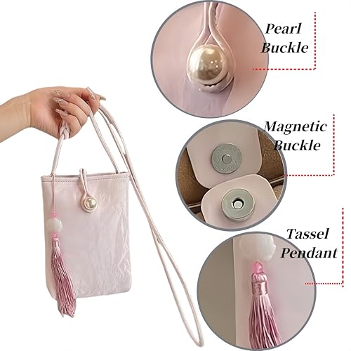 Women Mini Crossbody Bags Small Shoulder Bags CellPhone Purse Tassels Wallet Purse for Women - color: Pink