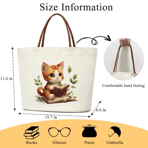 Canvas Tote Bag Aesthetic Tote Bag for Women Teens Reusable Grocery Shopping Bag With Handles Cute Animal Tote Bag - style: Cat