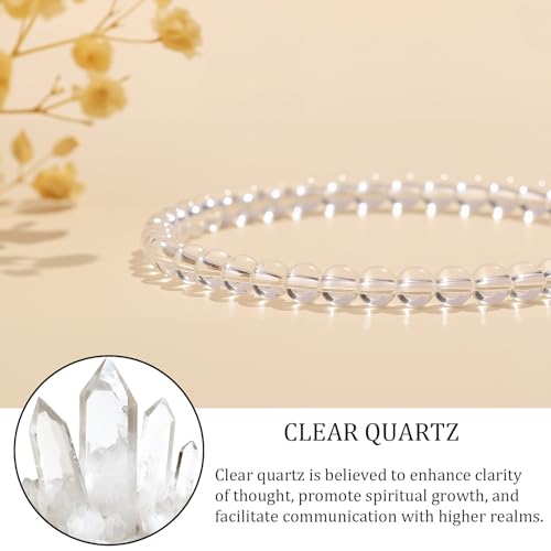 Natural Gemstone Beads Bracelets Healing Crystal Stone Beaded Bracelet for Women Men Handmade Spiritual Jewelry Gifts - color: Clear Quartz, size: Round Beads