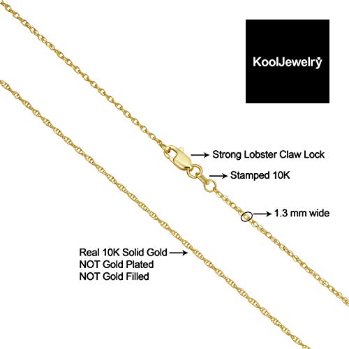 Kooljewelry Womens Classic Rope Chain - 10k Yellow Gold Barely-There Necklace, Thin Lightweight - size: 24 inch, style: 1.3 mm wide