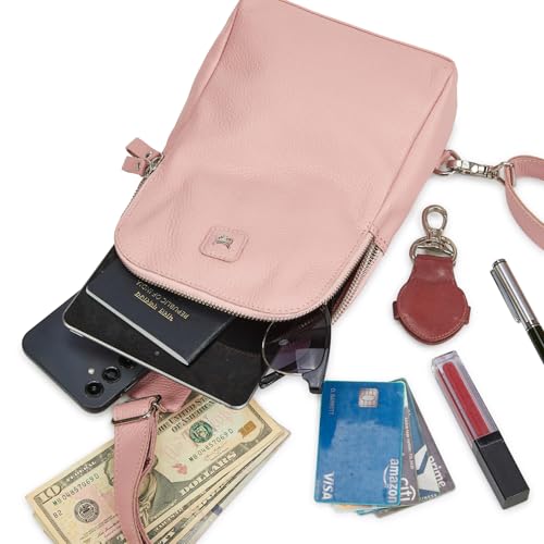 Leather Sling Bag for Women Genuine Crossbody Purse Small Trendy Cross Over Chest with Phone and Credit Card Slots (Baby Pink Nappa) - color: Baby Pink Nappa