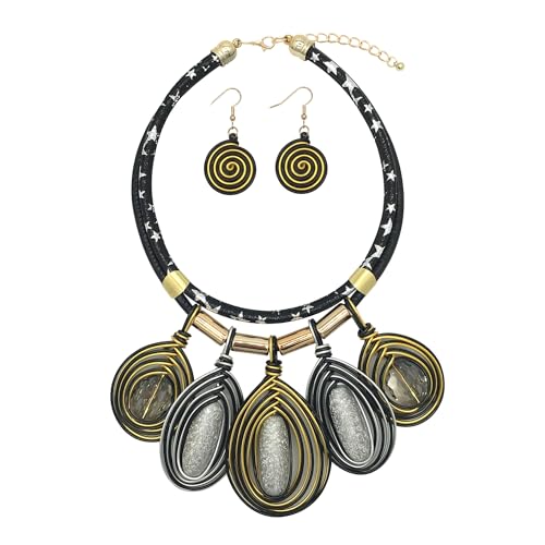 Statement African Necklace For Women African Jewelry Costume Earring Sets Tribal Fashion Colorful Big Rhinestone Crystal Pendent Collar Choker Bold Chunky Bib Handmade - color: B silver