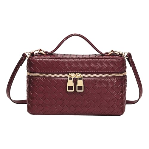 Trendy Shoulder Bags for Women Mini L19 Square Box Satchel Bag Cute PU Leather Crossbody Purse with Adjustable Strap - color: Burgundy