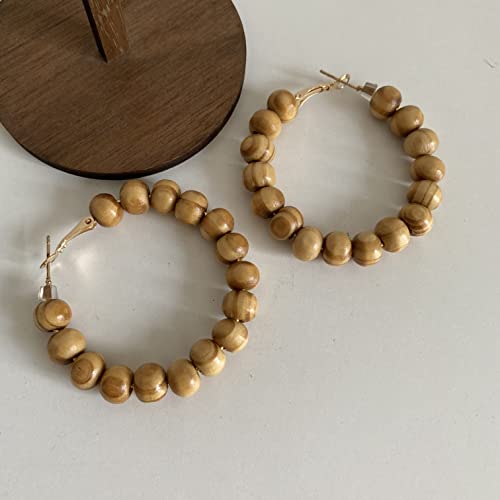 Handmade Nature Wooden Beaded Hoop Earrings Bohemian Minimalist Colorful Circle Round Wood Bead Earrings Vintage Chic Wooden Ethnic Dangle Drop Earrings for Women Statement Jewelry Gifts - color: Brown 10