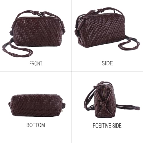 Woven Crossbody Bags for Women Handwoven Purses Vegan Leather Small Handbag Handmade Shoulderbag | Lightweight - color: Coffee