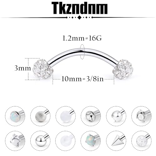 16g 8/10mm Silver/Black/Rose-Gold/Rainbow Eyebrow Piercing Jewelry Rings Curved Barbell Vertical Labret Lip Surgical Steel Small Belly Button Snake Eyes Tongue Rook Earrings for Women Men - color: Surgical Steel, size: 16g*10mm*3mm
