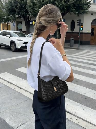 CLUCI Shoulder Bag for Women, Purses for Women, Handbag Hobo Bags Vegan Leather Crossbody Purse with Adjustable Strap Black Woven Texture - color: B-black Woven Texture-small