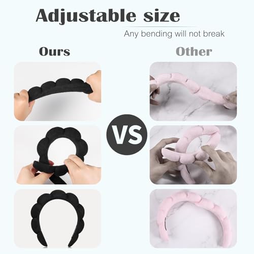 Ztomine Spa Headbands for Washing Face or Facial, Set of 2 Skincare, Terry Cloth Headband Combo Pack - Puffy Makeup Headbands for Face Washing, Mask, Skin Treatment - color: Black