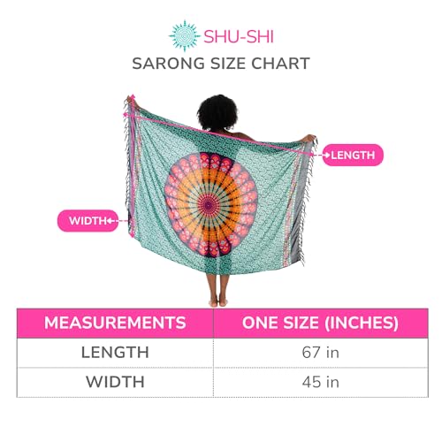 SHU-SHI Sarong Wraps for Women Long Beach Cover ups Pareo Bathing Suit Wrap Skirt Mandala Sarongs Coverup - color: Black/Tosca/Orange