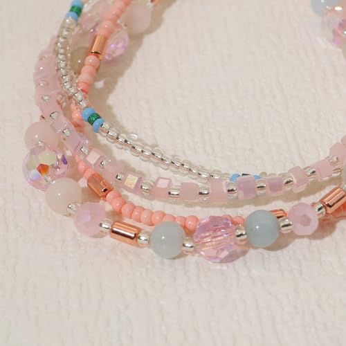 Fuqimanman2020 Boho Braided Beaded Ankle Bracelets Handmade Adjustable Beach Wrap Bracelet Draw String Anklets Bracelets Gifts for Women - color: Pink
