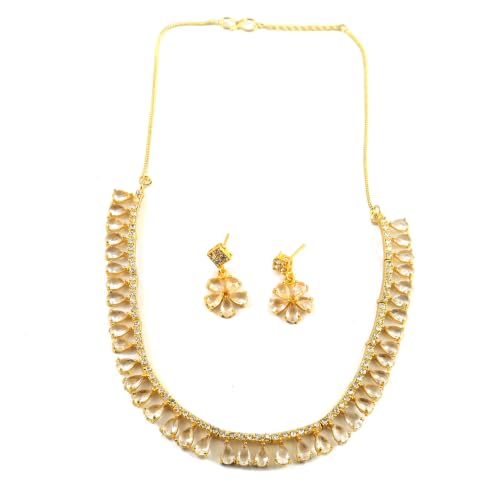 JewarHaat Indian Bollywood Necklace Set AD CZ Elegant Gold Plated Multi Stones Sparkling Crystals Choker with Earrings Fashion Jewellery for Women & Girls - color: White