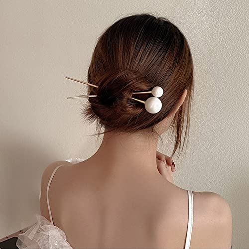 3 Pcs Pearl Hair Pins Minimalist Hair Metal Hair Stick Elegant Chignon Pins Updo Chopsticks Gold Hair Jewelry for Women and Girls