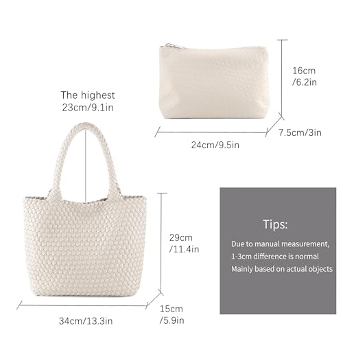 Hand Woven Bag Tote BagS For Women Top Handle Shoulder Vegan Leather Large Travel Beach Hobo Handbag - color: Beige