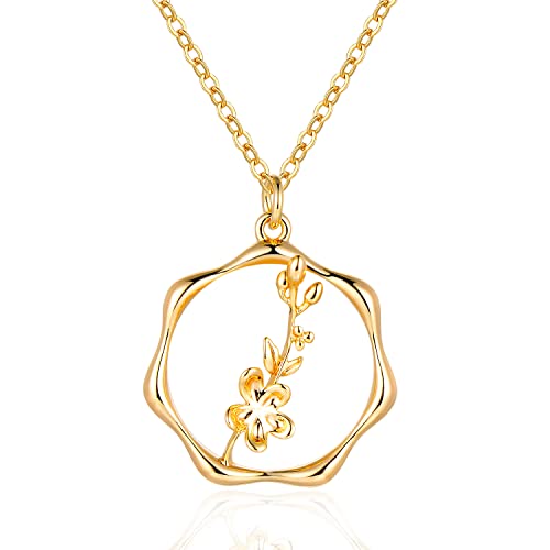 Gold Necklace for Women Birth Flower Necklaces 18K Gold Plated Custom Birth Month Floral Necklaces Birthday Gifts for Women - style: Gold-05-Hawthorn