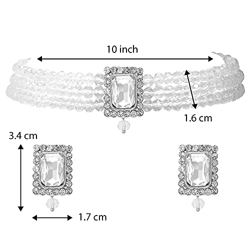 Aheli Ethnic Choker Necklace Earrings Wedding Bollywood Party Jewelry Set Gift for Women - color: White 1
