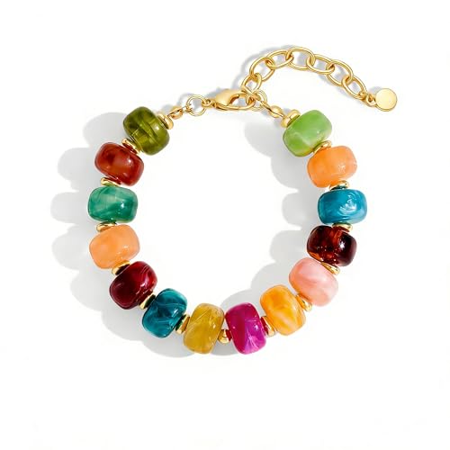 Chunky Beaded Bracelets for Women Boho Multicolor Acrylic Resin Beads Bracelet Adjustable Statement Bracelet Summer Beaded Jewelry - color: Beads bracelet-colorful