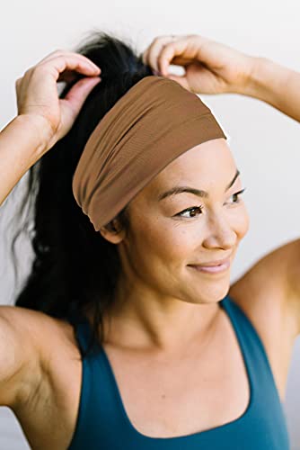 GiLi 2 Pack Wide Headbands for Women Boho African Knotted Non Slip Fashion Hair Bands Yoga Running Sports Workout Gym Head Wraps Elastic Soft Cotton Cloth Turbans Bandana for Girls (Brown,Red) - color: 2 Color (Brown+Red)