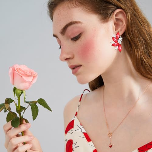 Bohemian Statement Sparkly Colourful Fancy Rhinestone Crystal Flower Dangle Drop Stud Earrings Vintage Wedding Bridal Prom Earrings for Women - color: White Red