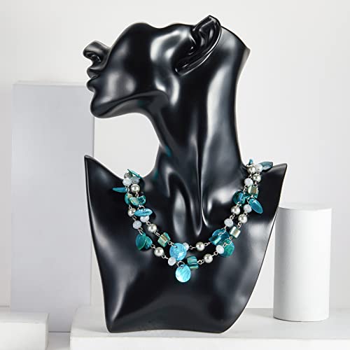 Noessla Layered Beaded Chunky Necklace for Women Boho Two-color Shell Statement Necklace Fashion Collar Costume Jewelry Gifts for Mum - color: 14-Turquoise
