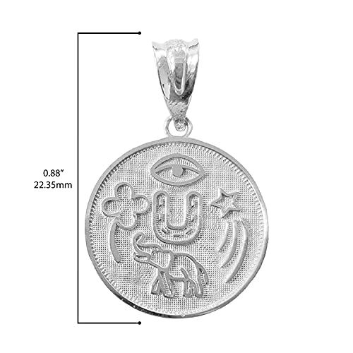 Good Luck Charms .925 Sterling Silver Lucky Charm Round Coin Medal Talisman Pendant Necklace - Choice of Pendant Only or Necklace Length - style: 22"